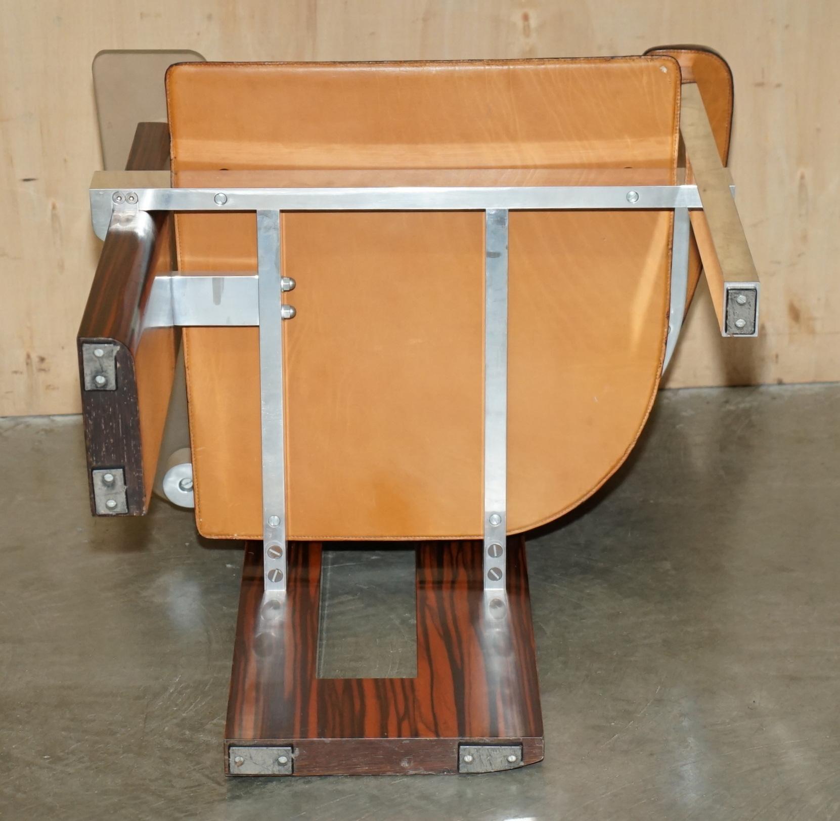 PAIR OF PIECE UNIQUE 1970's FRENCH MODERNIST ASYMMETRICAL ZEBRANO WOOD ARMCHAIRS For Sale 7