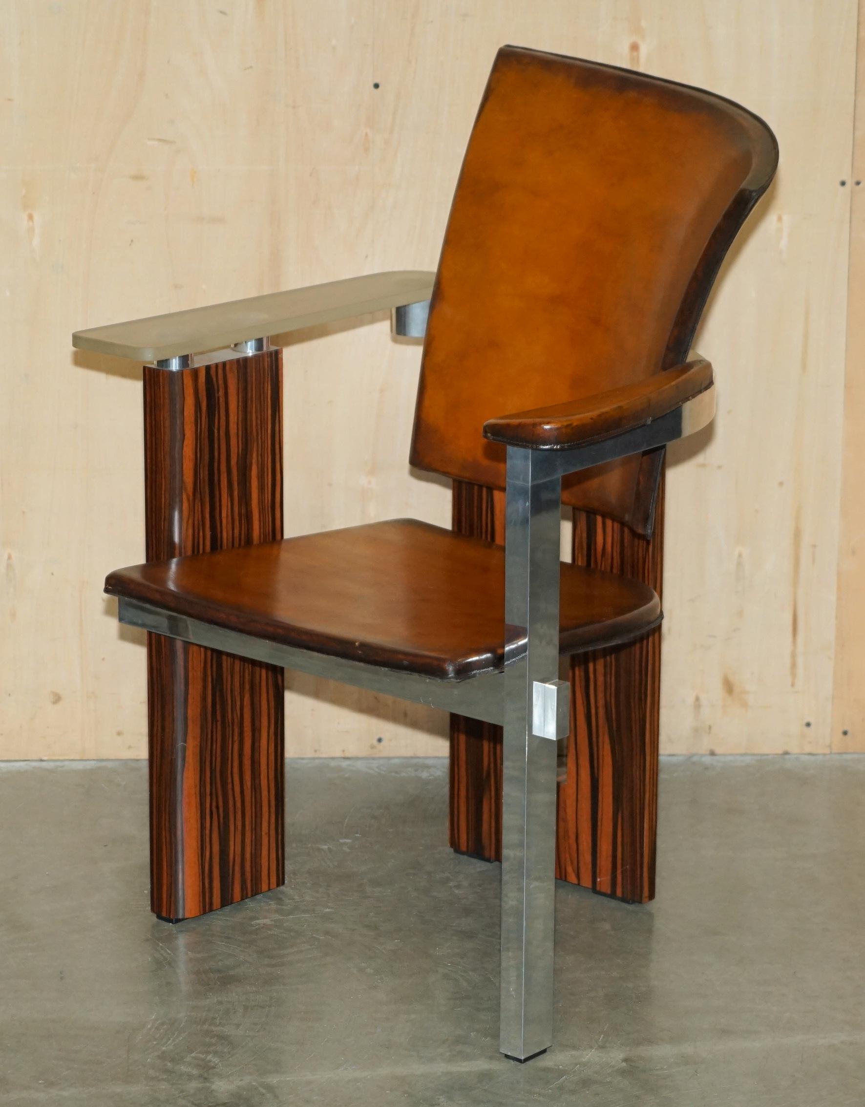 PAIR OF PIECE UNIQUE 1970's FRENCH MODERNIST ASYMMETRICAL ZEBRANO WOOD ARMCHAIRS For Sale 8