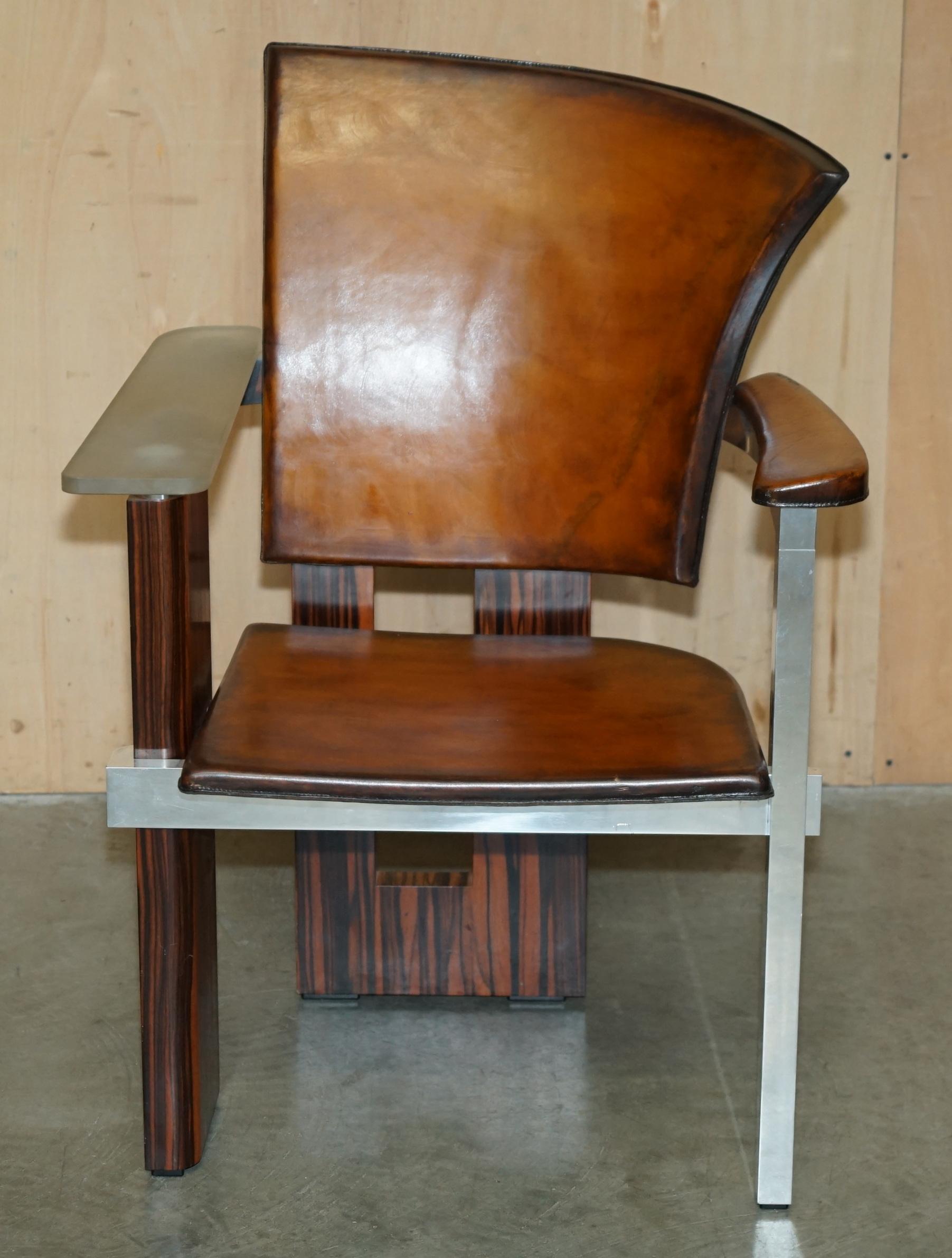 PAIR OF PIECE UNIQUE 1970's FRENCH MODERNIST ASYMMETRICAL ZEBRANO WOOD ARMCHAIRS For Sale 9