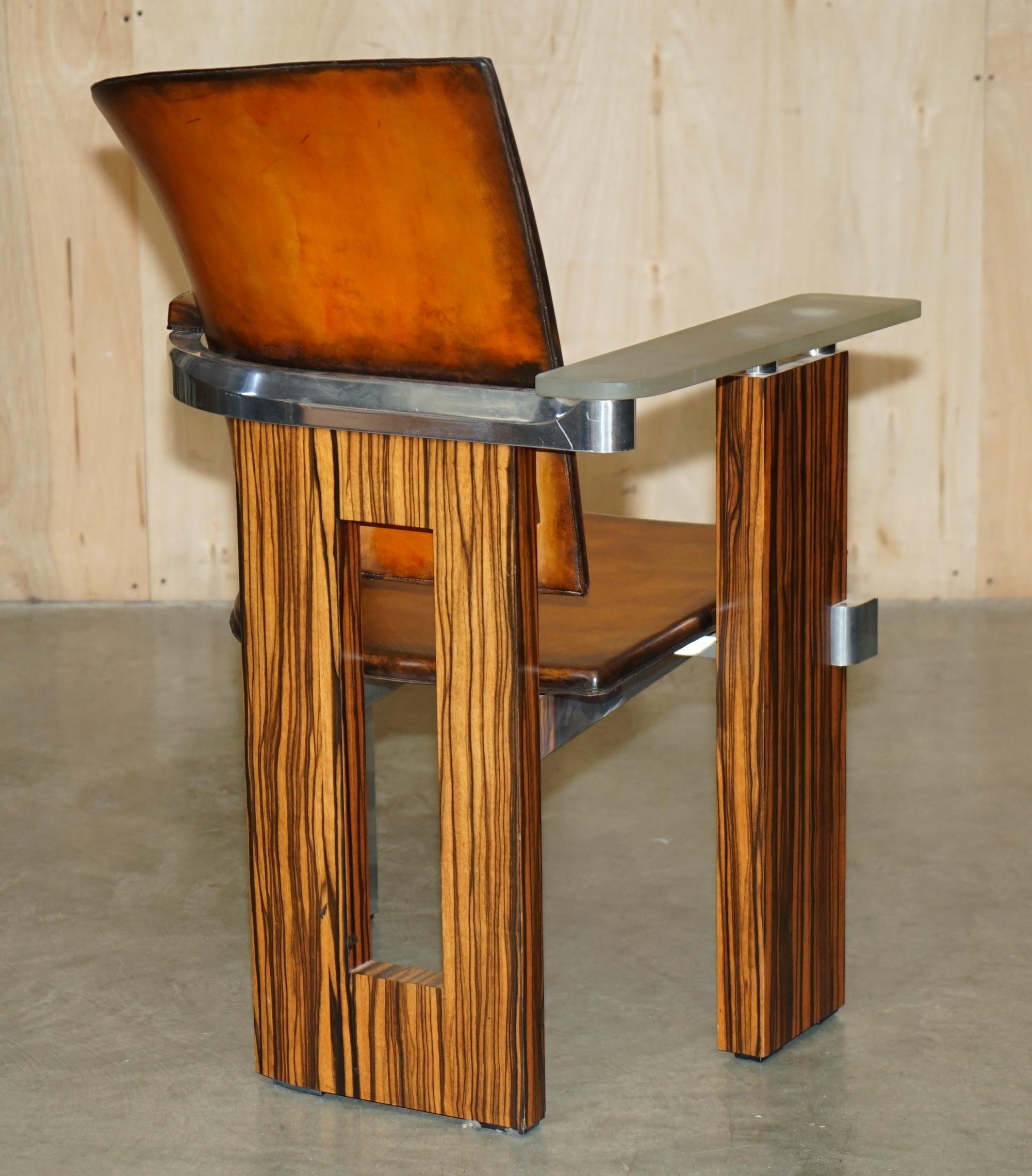 PAIR OF PIECE UNIQUE 1970's FRENCH MODERNIST ASYMMETRICAL ZEBRANO WOOD ARMCHAIRS For Sale 12