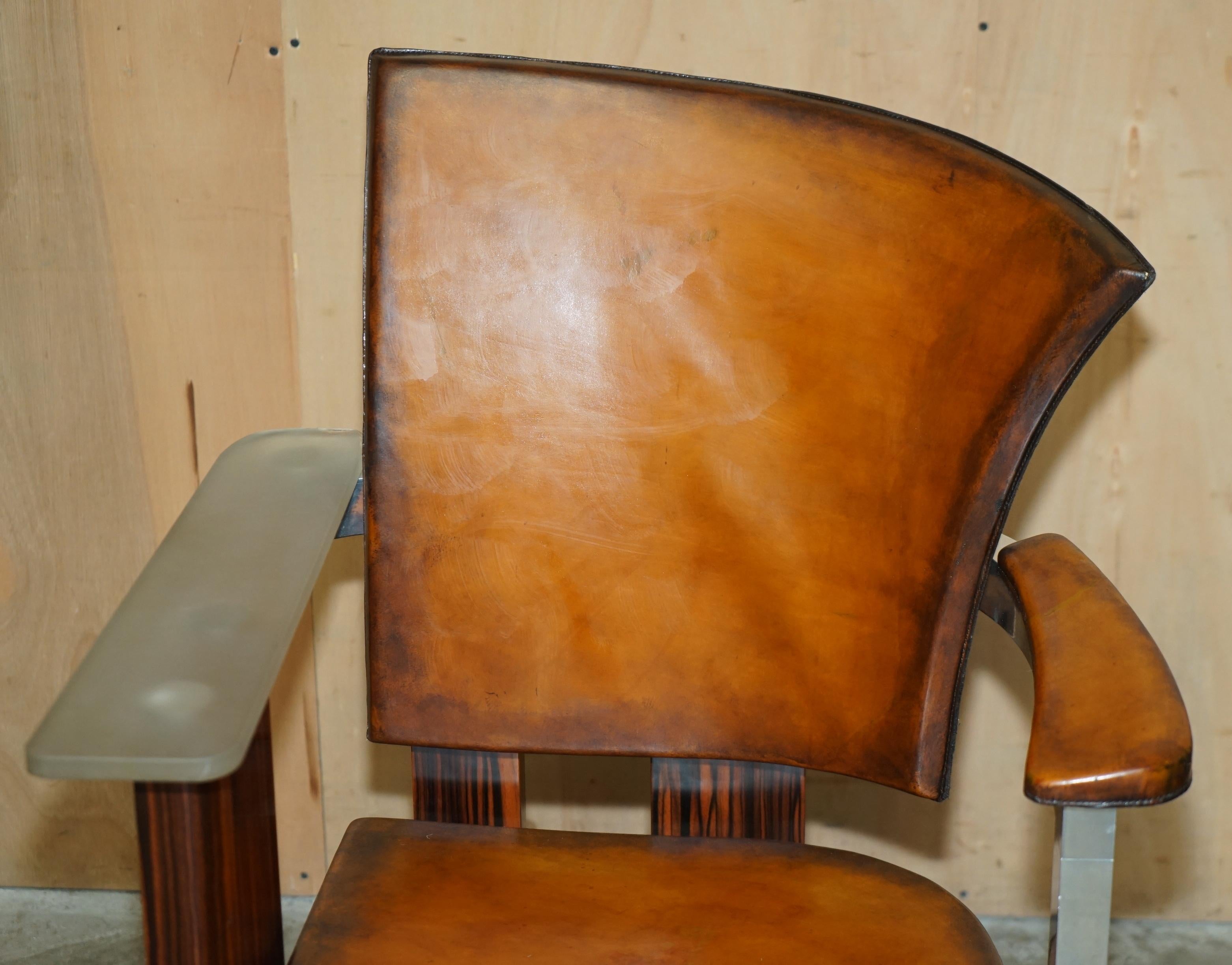 Italian PAIR OF PIECE UNIQUE 1970's FRENCH MODERNIST ASYMMETRICAL ZEBRANO WOOD ARMCHAIRS For Sale
