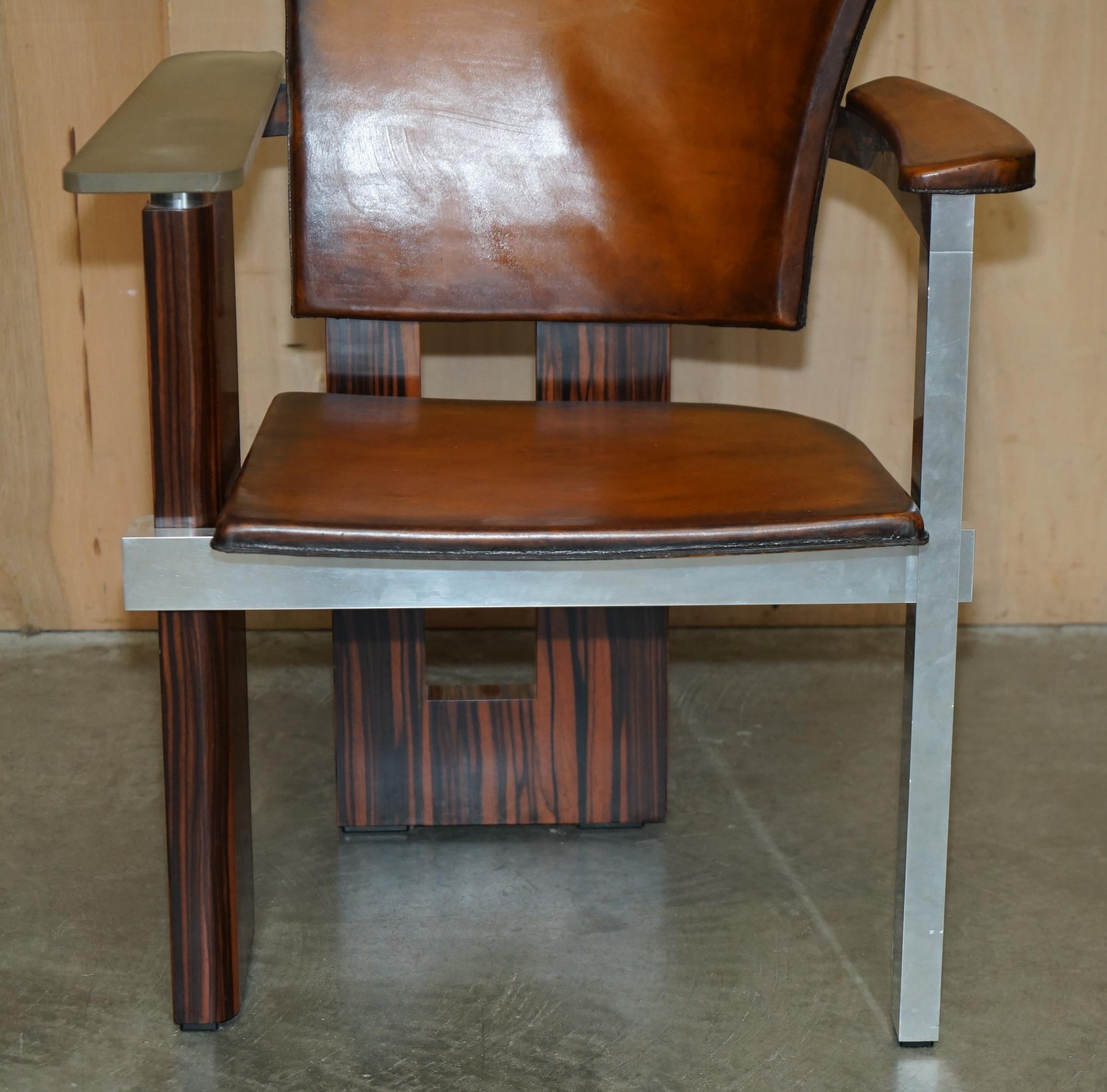 Leather PAIR OF PIECE UNIQUE 1970's FRENCH MODERNIST ASYMMETRICAL ZEBRANO WOOD ARMCHAIRS For Sale