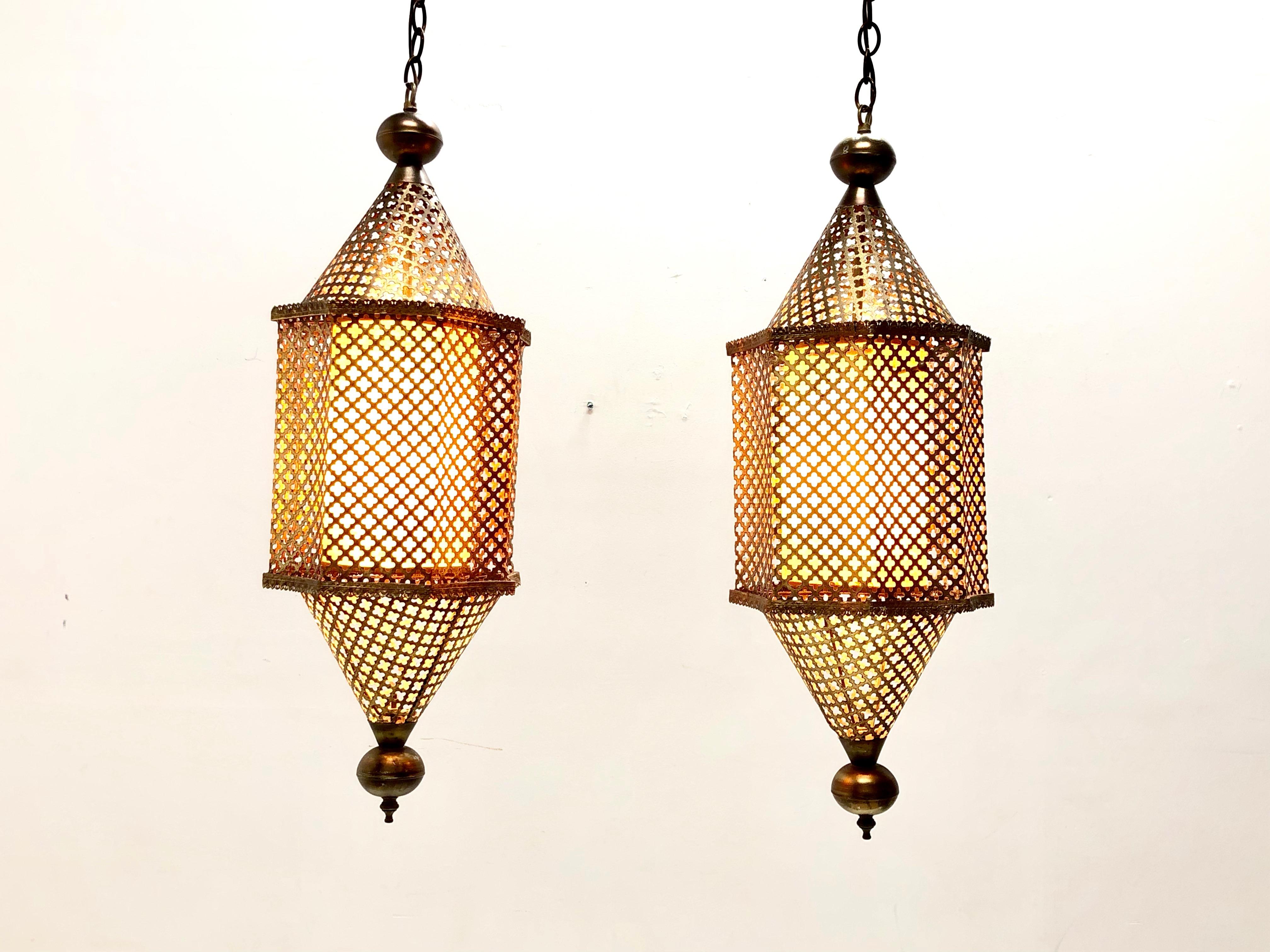 20th Century Pair of Pierced Brass Moroccan Pendants
