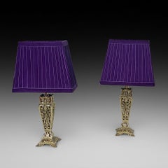 Pair of Pierced Brass Table Lamps