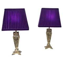 Pair of Pierced Brass Table Lamps