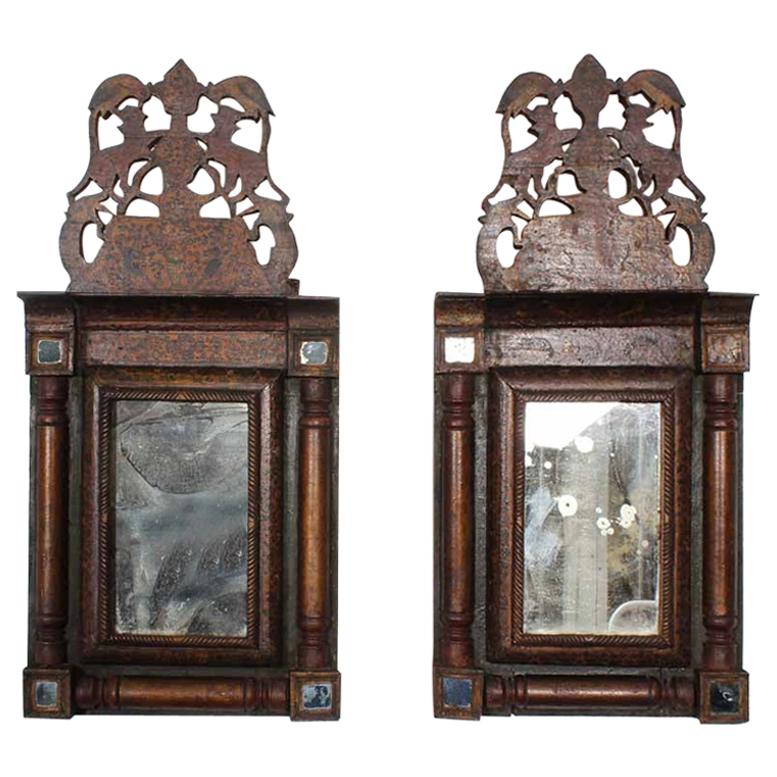 Pair of Pierced Crest Courting Mirrors