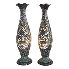 Pair of Pierced Enamel Table Lamps