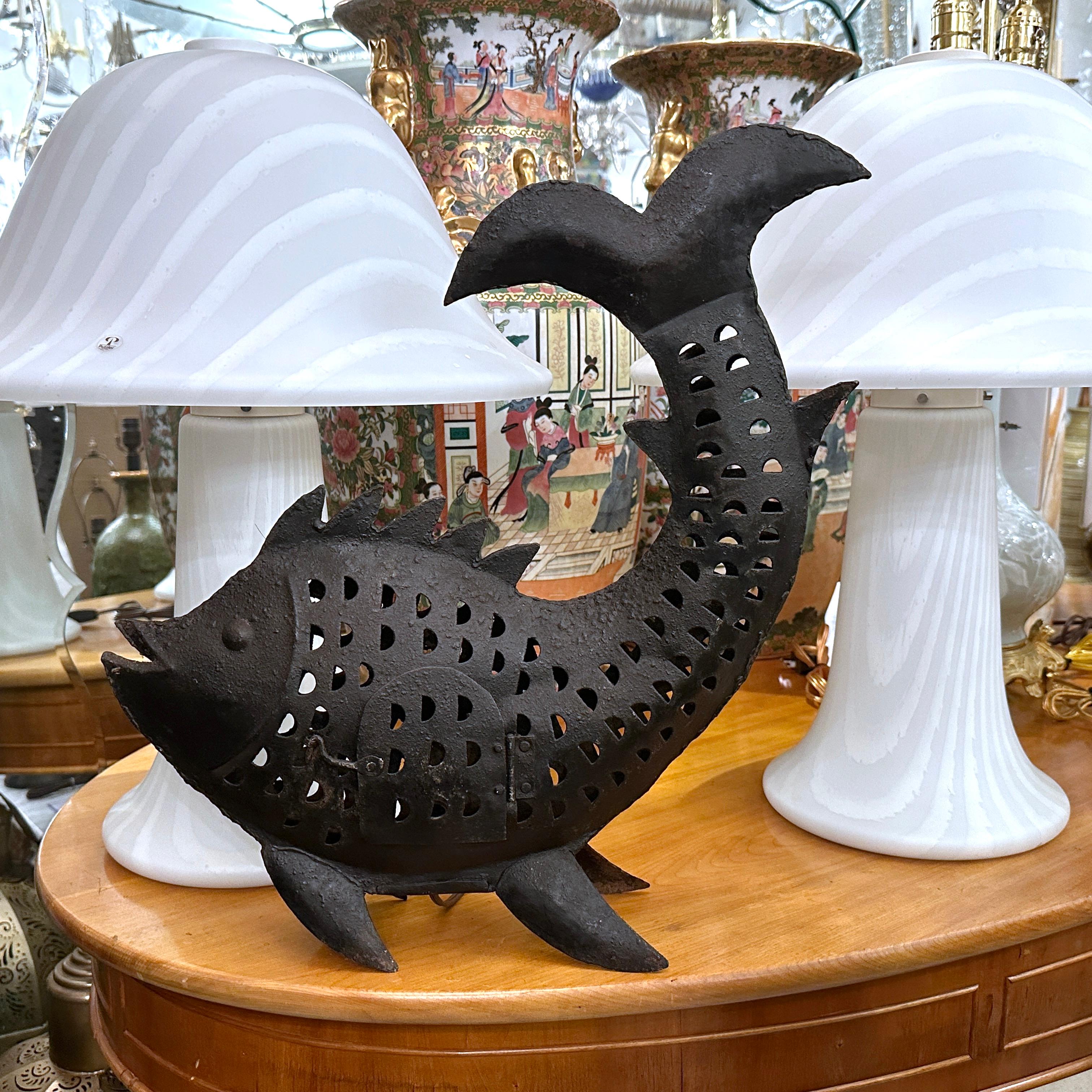 Mid-20th Century Pair of Pierced Iron Table Lamps For Sale