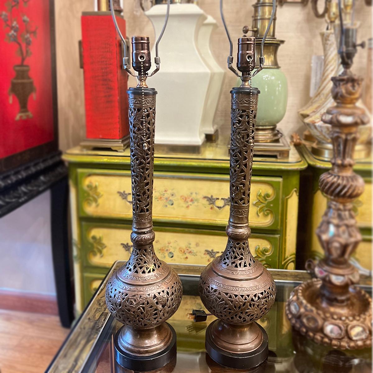 Pair of Pierced Moroccan Lamps For Sale 1