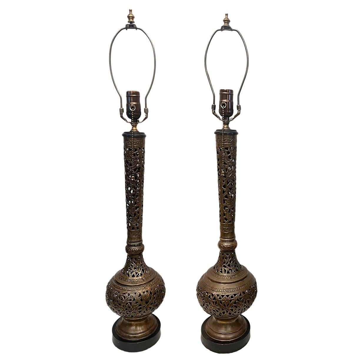 Pair of Pierced Moroccan Lamps For Sale