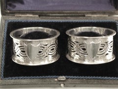 Pair of Pierced Silver Napkin Rings in Fitted Box, William Aitkin, 1903