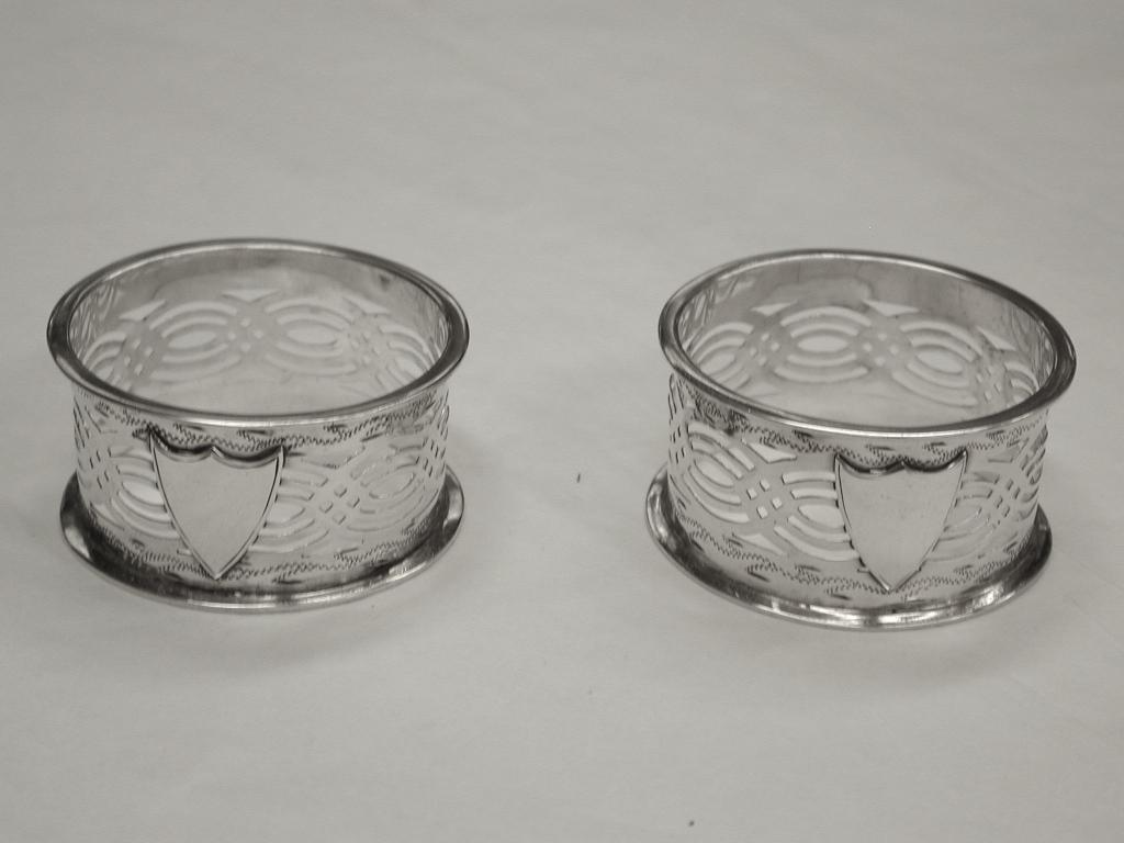 Early 20th Century Pair of Pierced Silver Napkin Rings in Fitted Box, William Aitkin, 1903