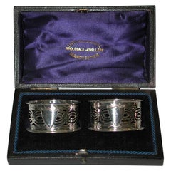 Pair of Pierced Silver Napkin Rings in Fitted Box, William Aitkin, 1903