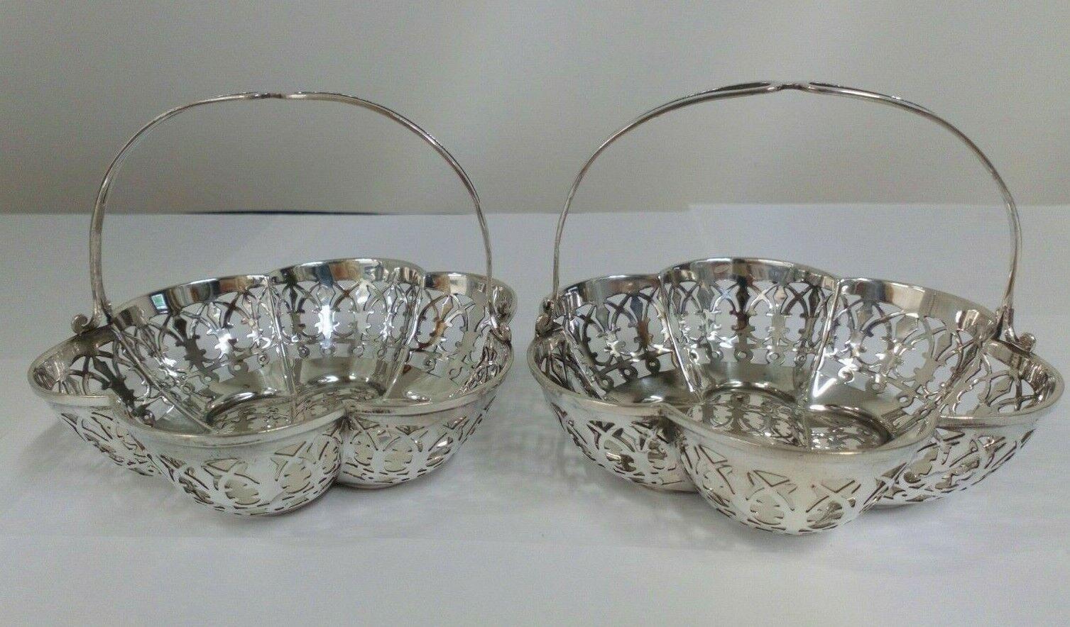 Pair of Pierced Sterling Silver Bonbon Dishes by James Deakin & Sons For Sale 1