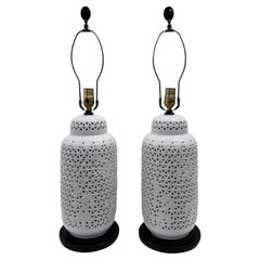 Pair of Pierced White Porcelain Lamps