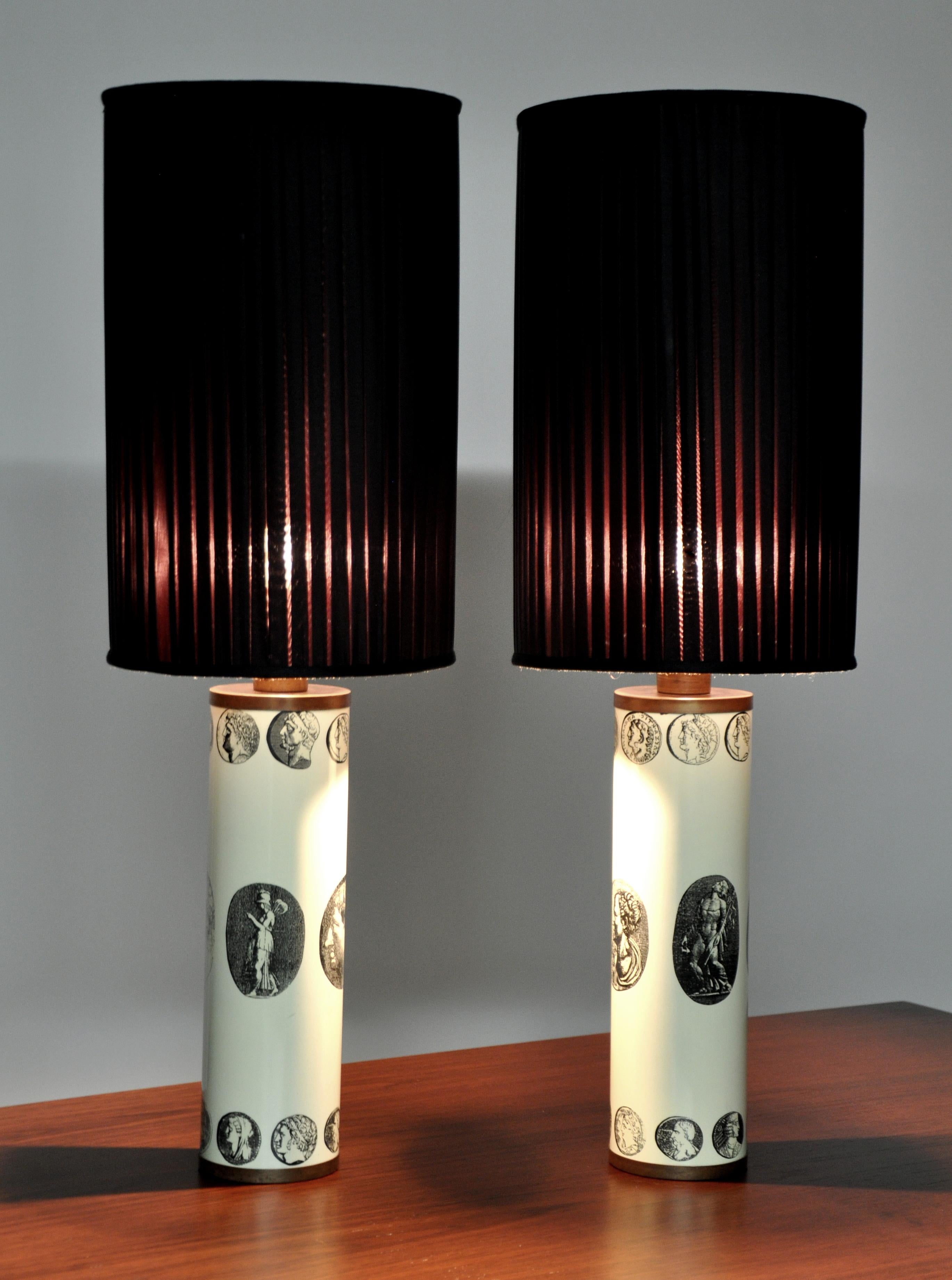 Pair of Piero Fornasetti Cammei Table Lamps For Sale 1