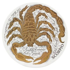 Pair of Piero Fornasetti Hand Painted Ceramic Zodiac Plates, Scorpio and Taurus