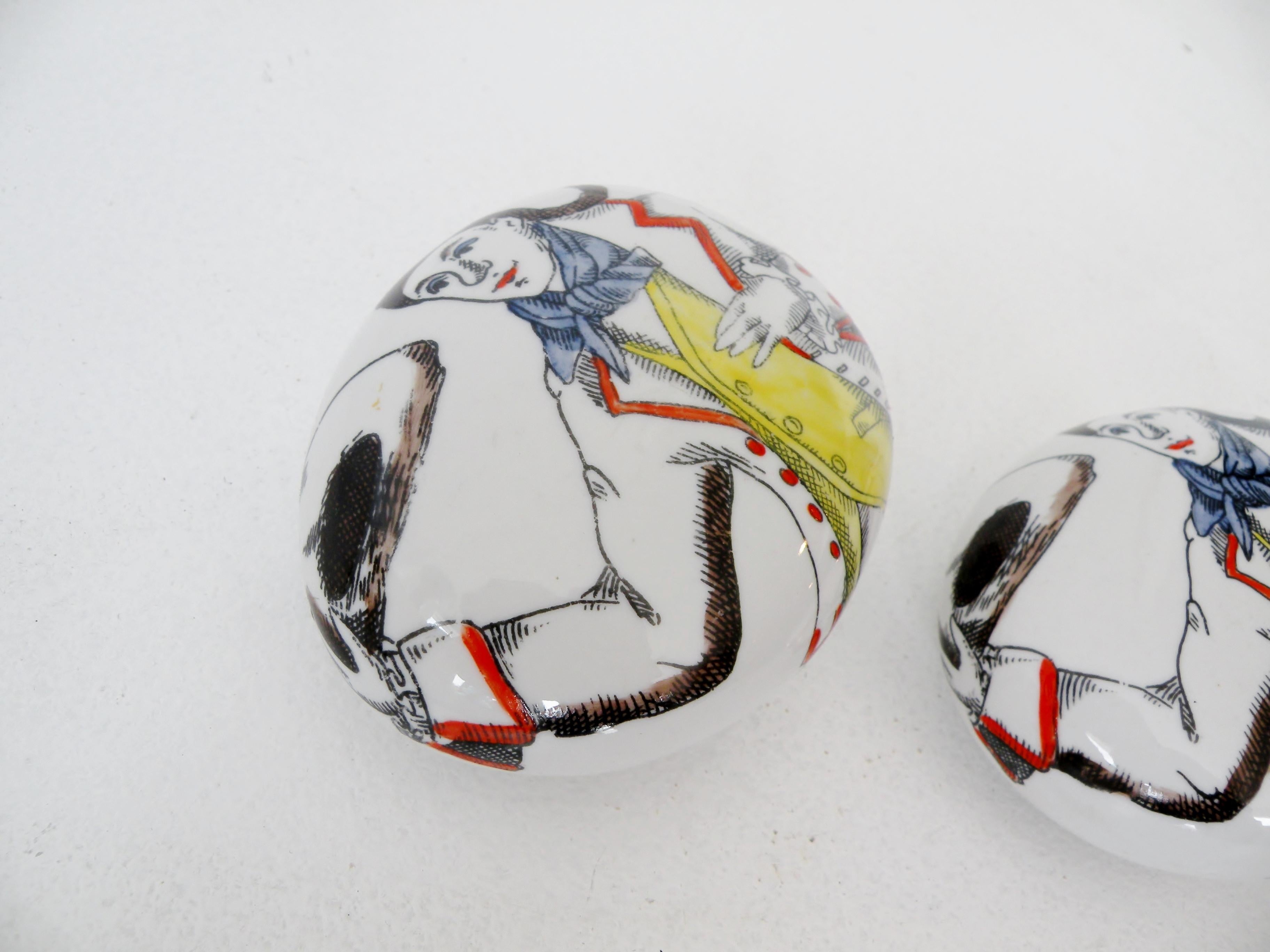 Mid-Century Modern Pair of Piero Fornasetti Italy Porcelain Pebble Paperweights For Sale