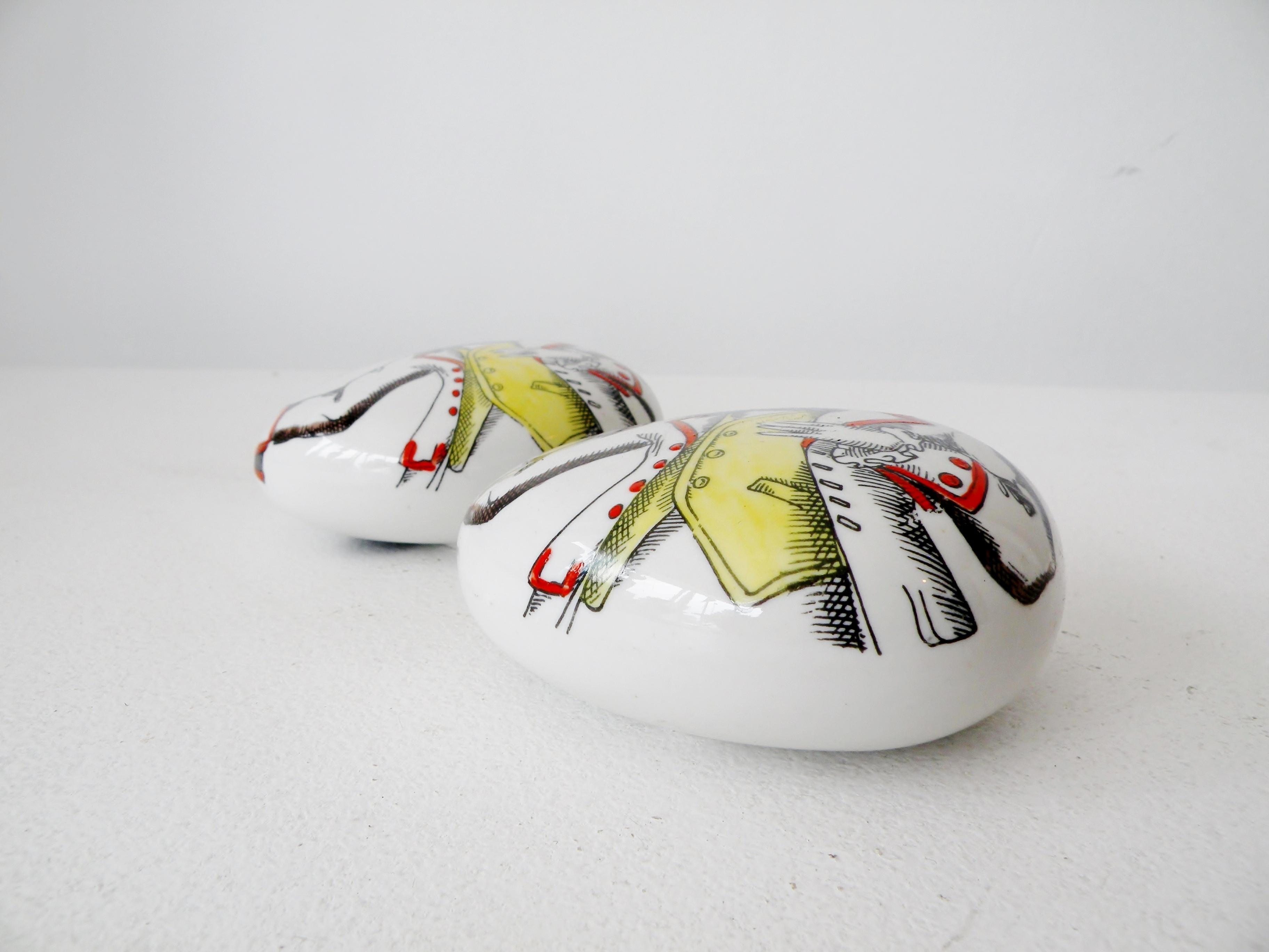 Italian Pair of Piero Fornasetti Italy Porcelain Pebble Paperweights For Sale