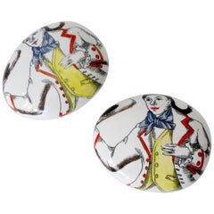 Pair of Piero Fornasetti Italy Porcelain Pebble Paperweights