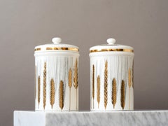Pareja de Tarros de Cerámica Dorada Vintage Piero Fornasetti 'Serie Spighe', Italia Años 60
