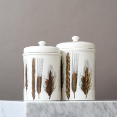 Pareja de Tarros de Cerámica Dorada Vintage Piero Fornasetti 'Serie Spighe', Italia Años 60