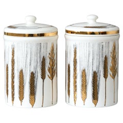 Paar Piero Fornasetti Vintage vergoldete Keramikkrüge 'Serie Spighe', Italien 1960er Jahre