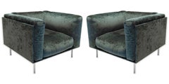Paire de chaises longues en daim bleu et acier "Rod" de Piero Lissoni for Living Divani