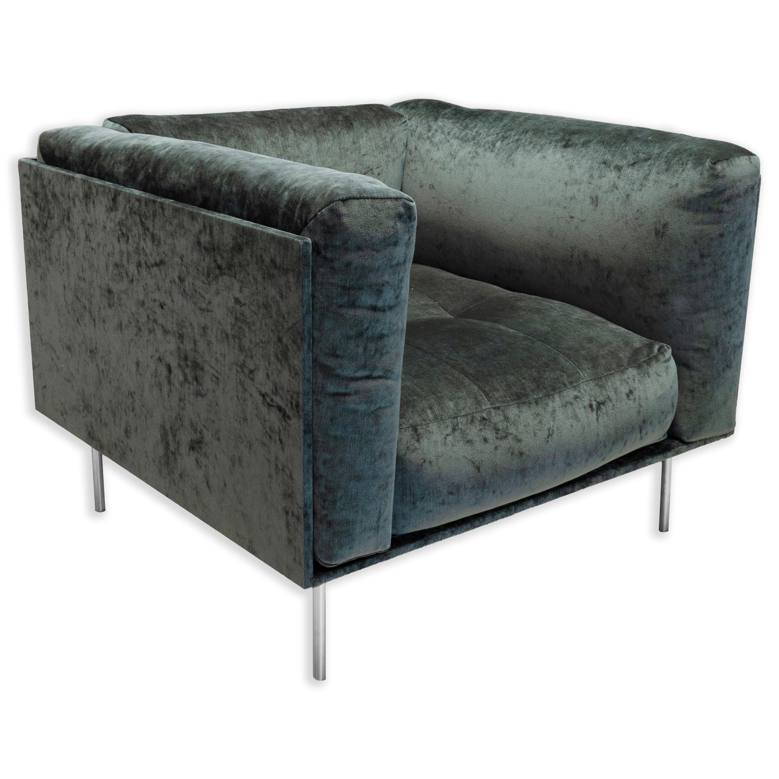 Moderne Paire de chaises longues en daim bleu et acier 