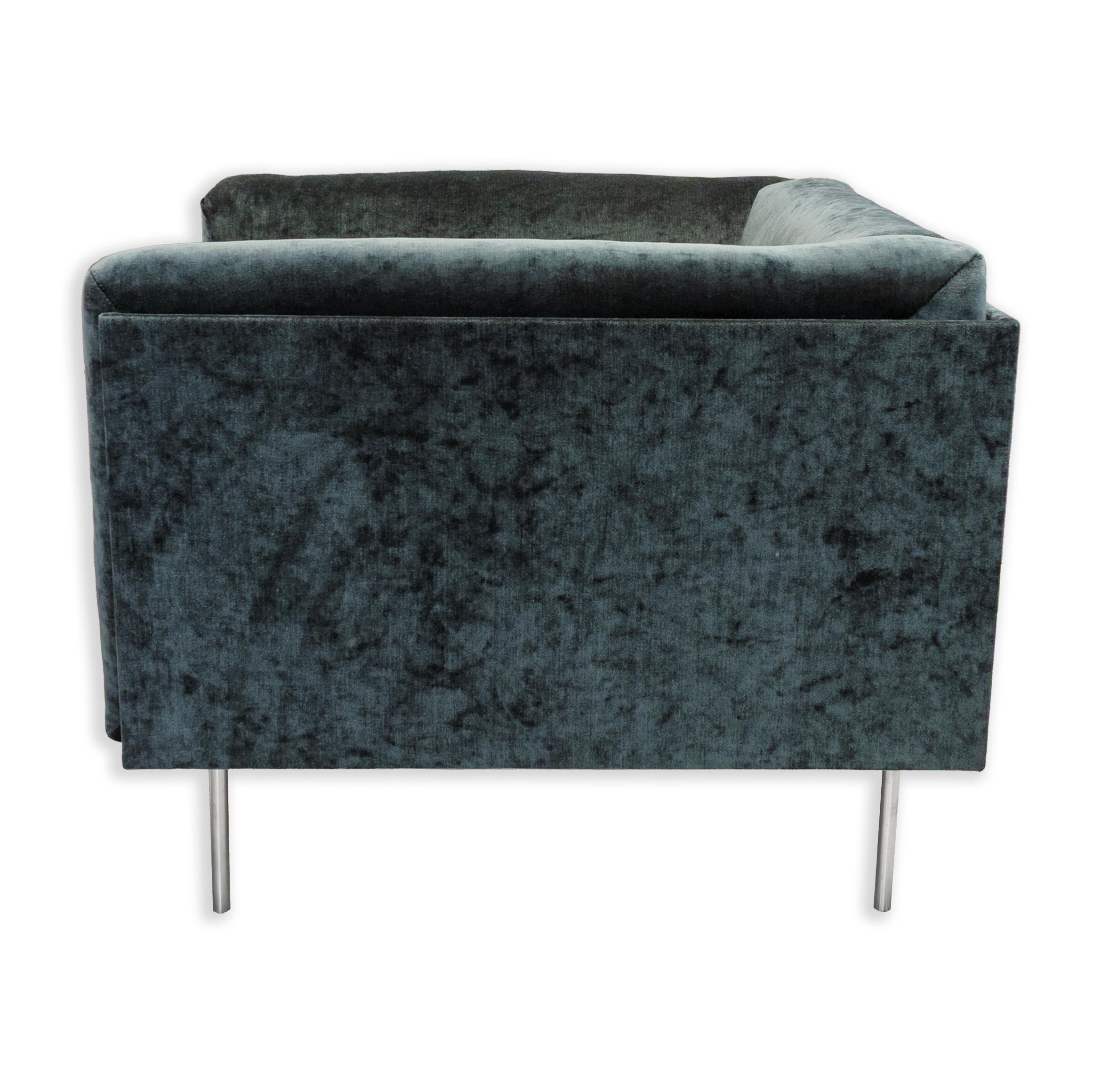 Paire de chaises longues en daim bleu et acier 