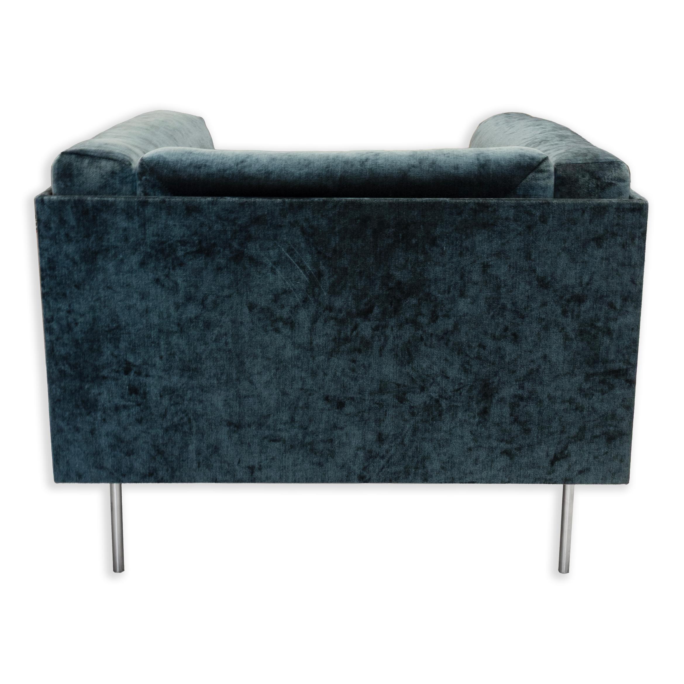 20ième siècle Paire de chaises longues en daim bleu et acier 