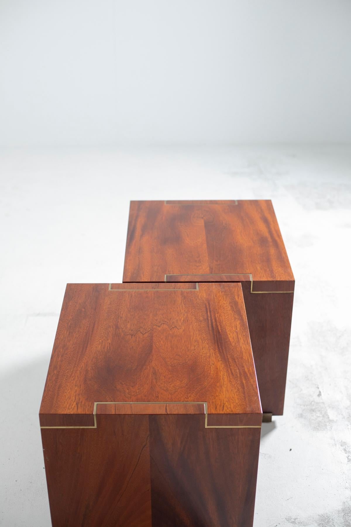 Pair of Pierre Balmain Original French Bedside Tables in Wood and Brass, 1980s 6