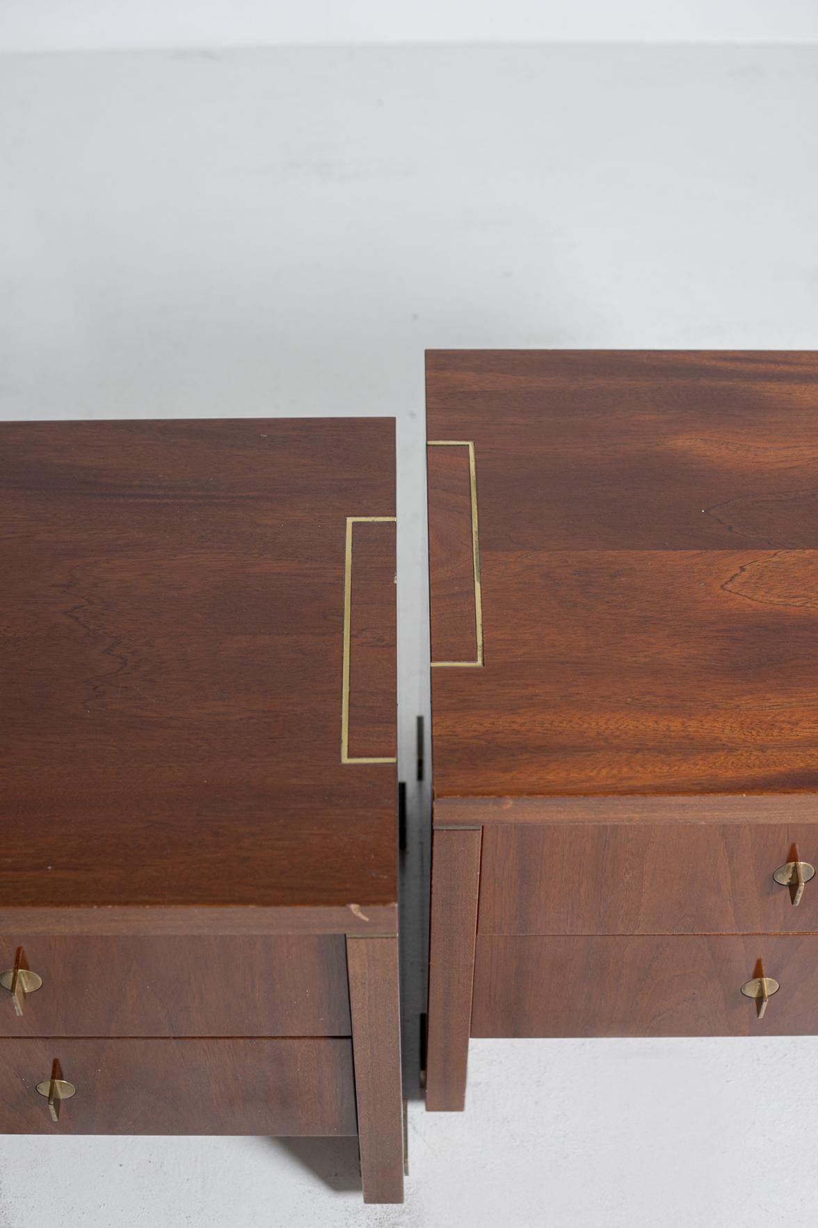 Late 20th Century Pair of Pierre Balmain Original French Bedside Tables in Wood and Brass, 1980s