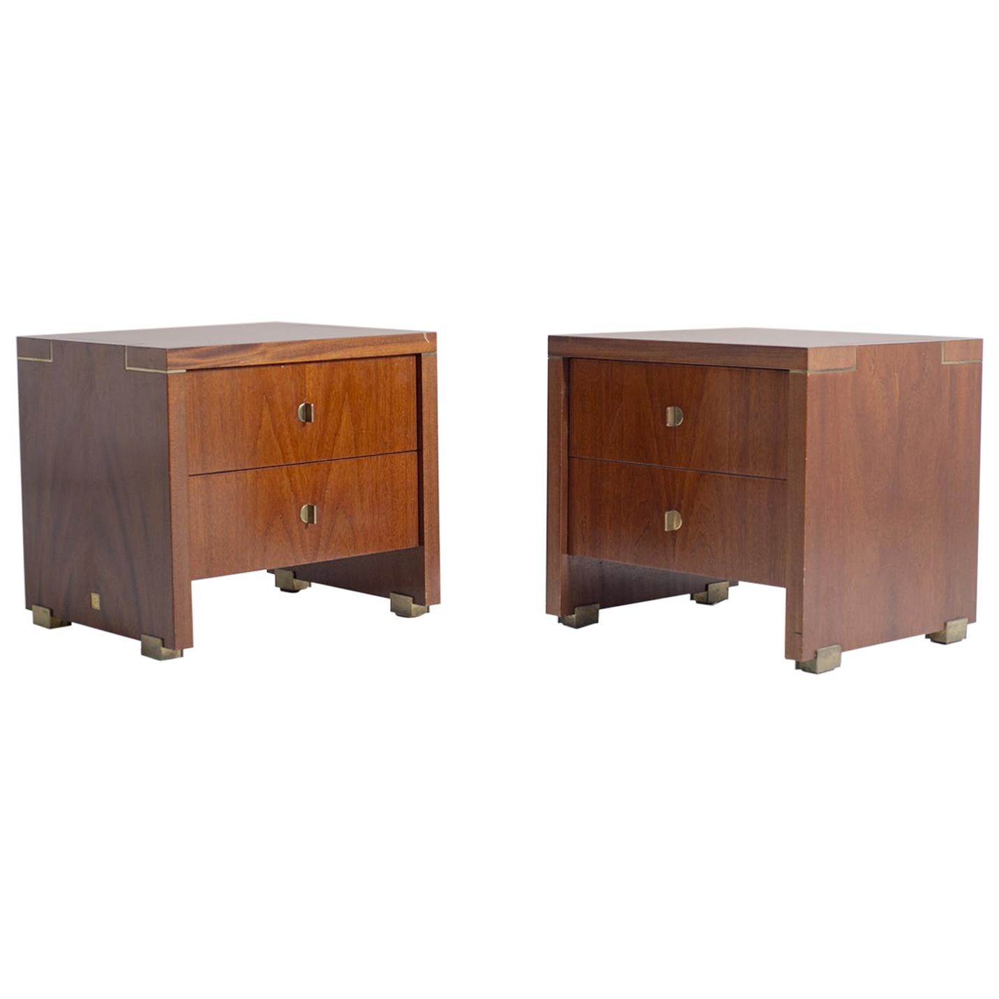 Pair of Pierre Balmain Original French Bedside Tables in Wood and Brass, 1980s