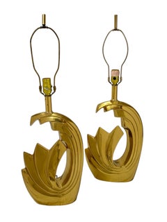 Pair of Pierre Cardin Brass Tidal Wave Lamps