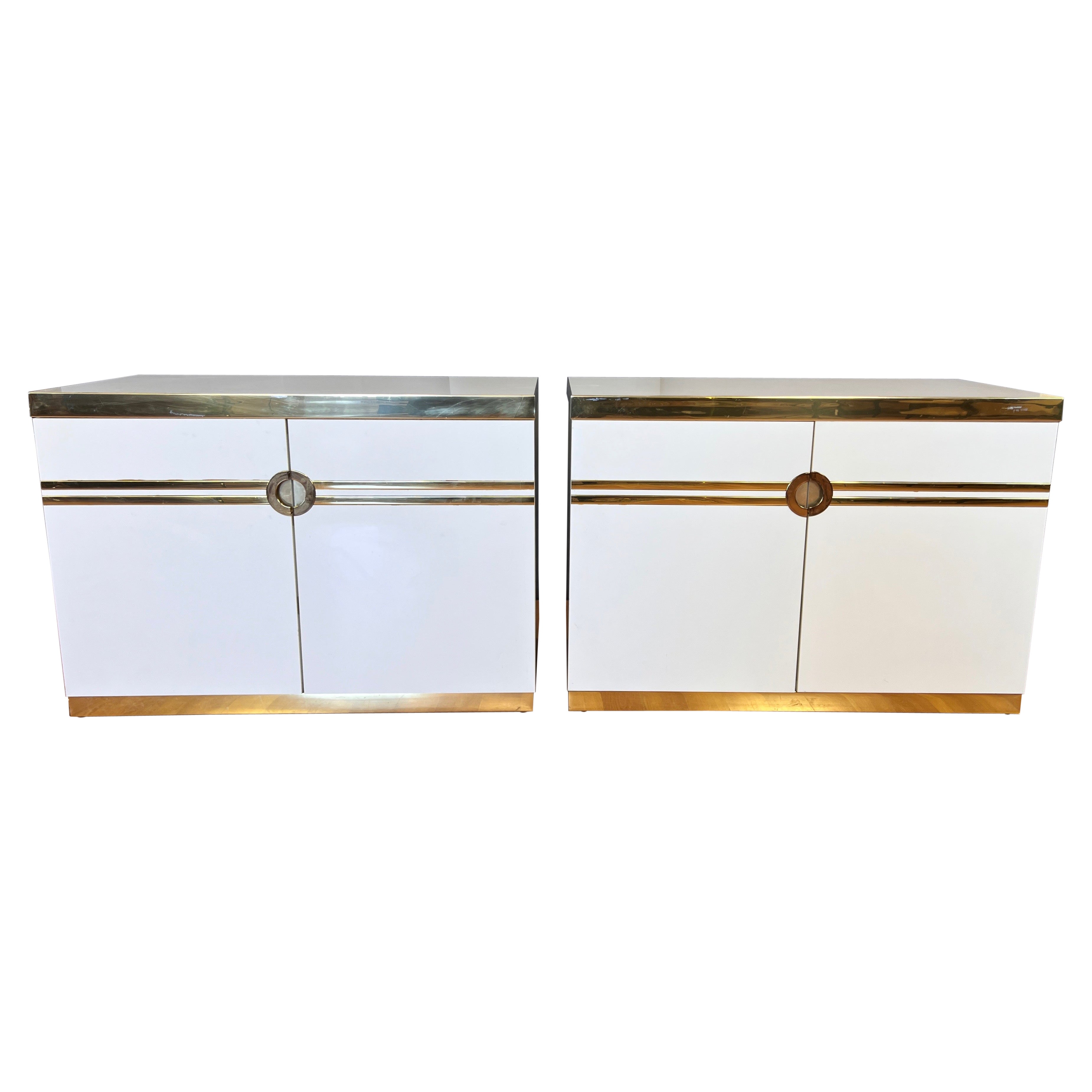 Pair of Pierre Cardin for Dillingham White and Brass Chests of Drawers, 1970s For Sale