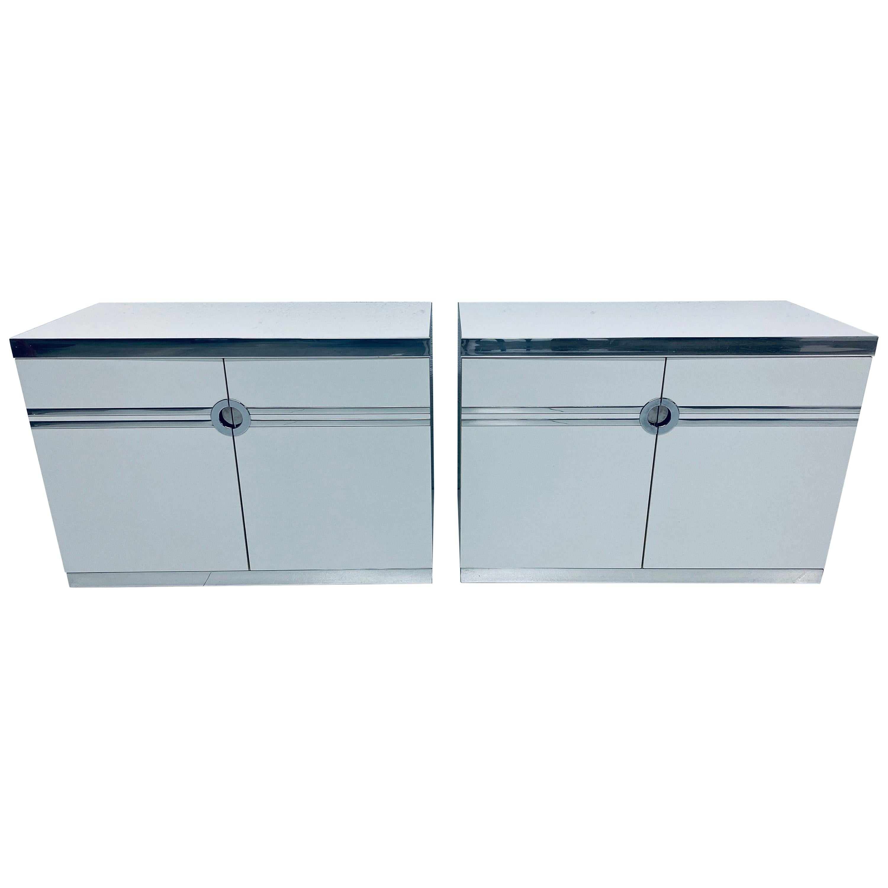Pair of Pierre Cardin White and Chrome Nightstands or Dressers for Dillingham For Sale