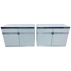 Pair of Pierre Cardin White and Chrome Nightstands or Dressers for Dillingham