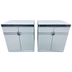 Pair of Pierre Cardin White Lacquer Veneer and Chrome Nightstands for Dillingham