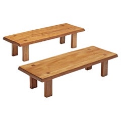 Pair of Pierre Chapo Coffee Tables 'T08' in Solid Elm