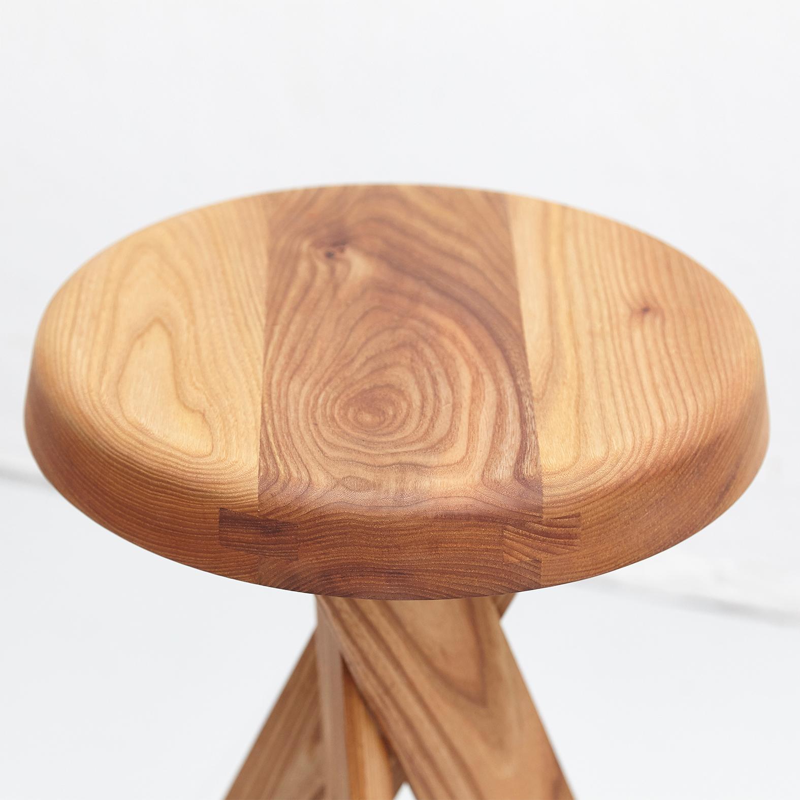 Contemporary Pair of Pierre Chapo Elm Stools S31A & S31B