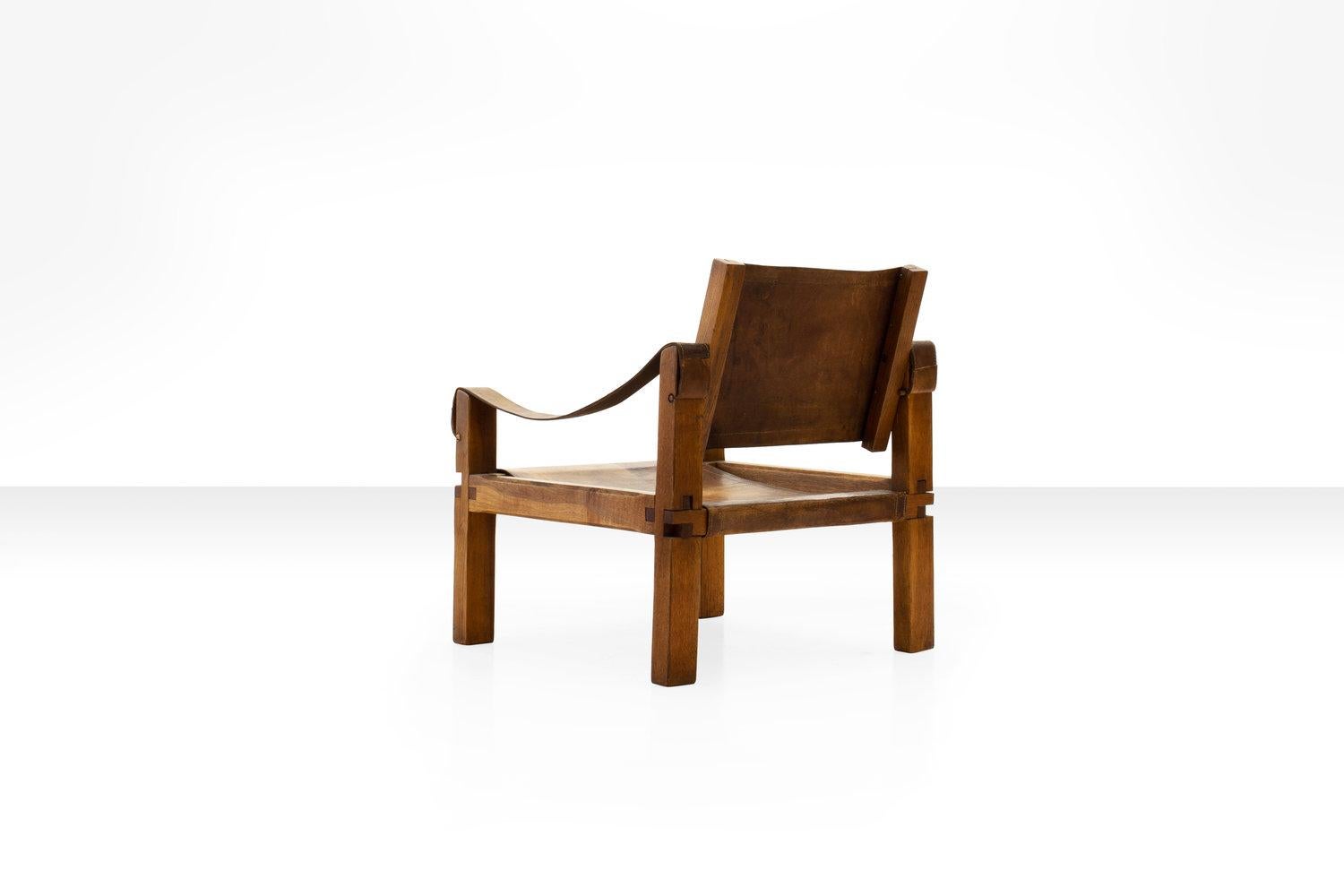 Mid-20th Century Pair of Pierre Chapo S10 Easy Chairs in Cognac Leather and Oak, France 1960s