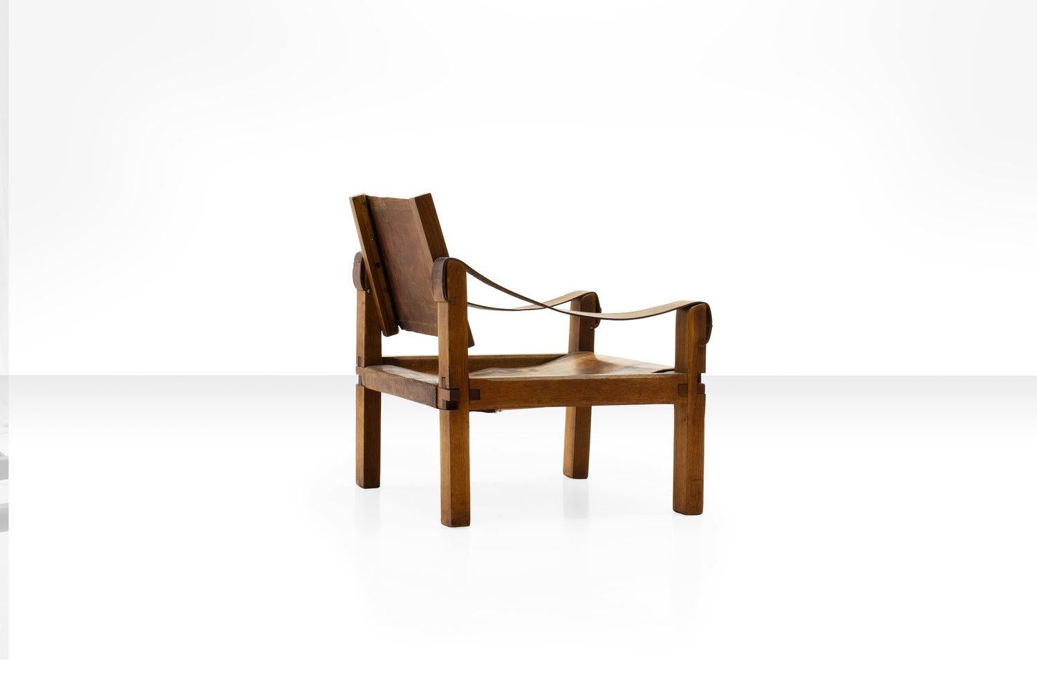 Pair of Pierre Chapo S10 Easy Chairs in Cognac Leather and Oak, France 1960s 1