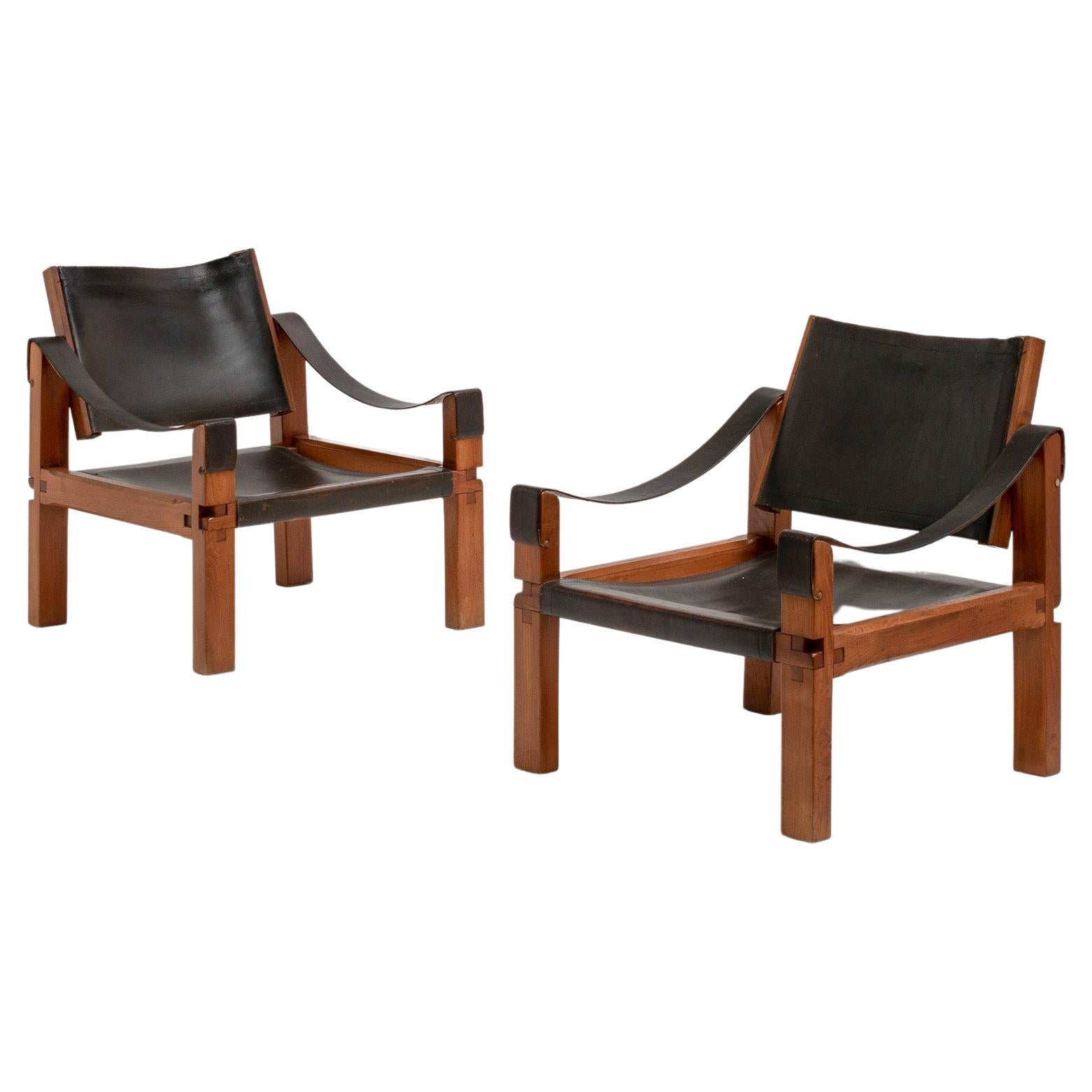 Pair of Pierre Chapo S10 Lounge Chairs, France, 1960s