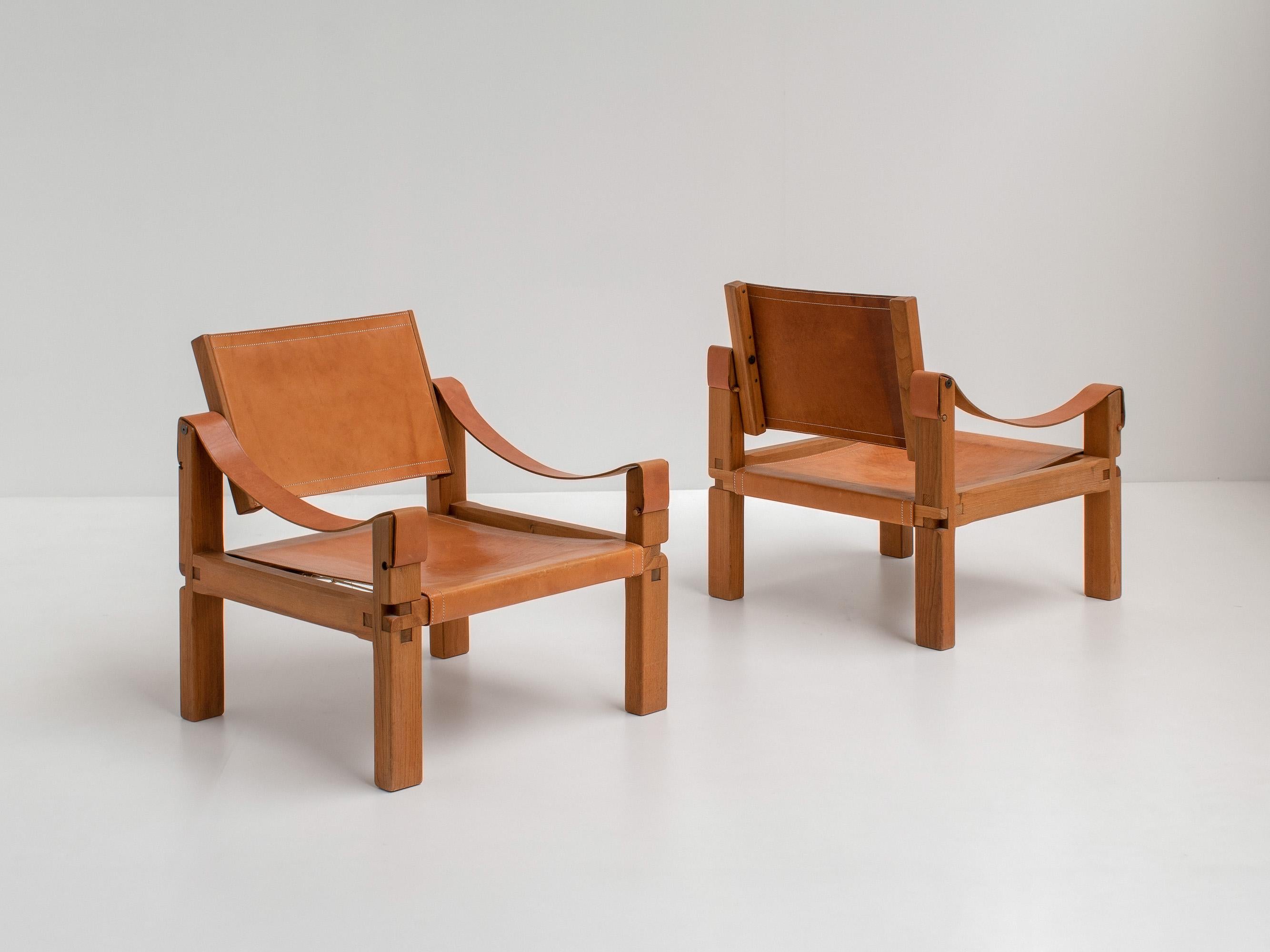 Pair of Pierre Chapo S10 Sahara Lounge Chairs, France, 1960s 1