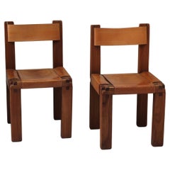 Coppia di sedie Pierre Chapo S11 in olmo e pelle, Francia, anni '60