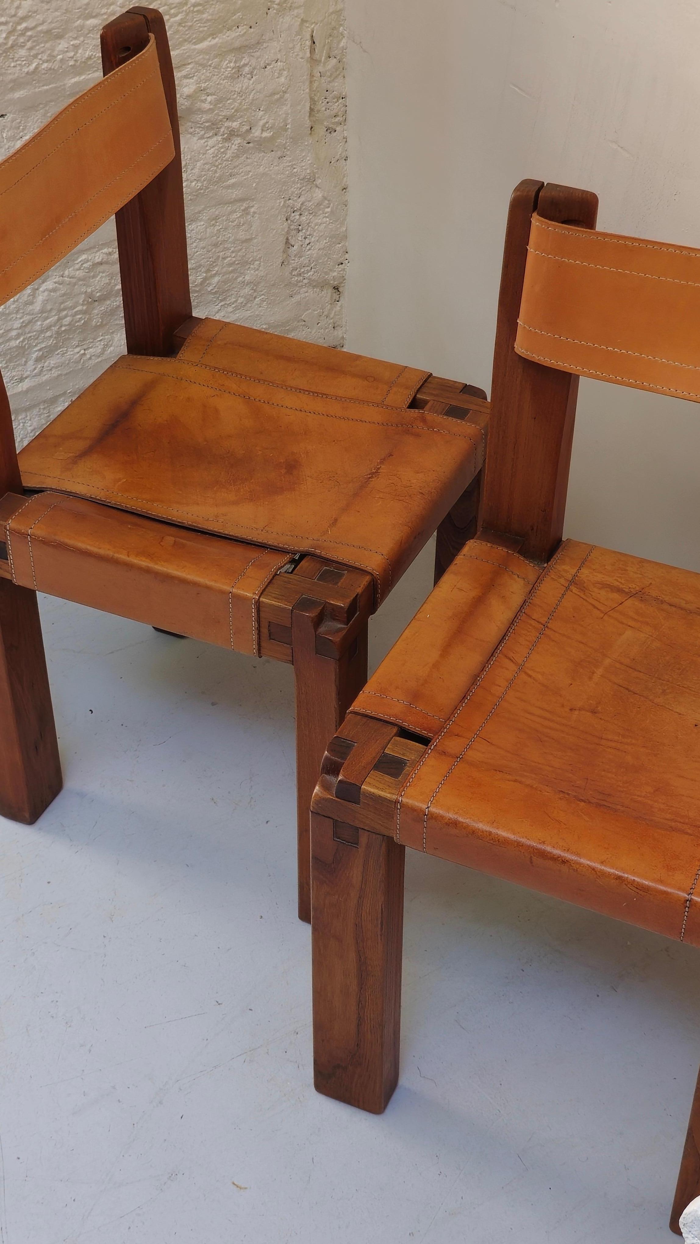 Paar Pierre Chapo S11-Stühle aus Ulme und Leder, Frankreich, 1960er Jahre im Angebot 2