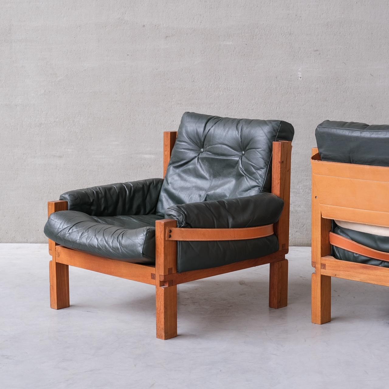 Pair of Pierre Chapo S15 Leather Mid-Century Elm Armchairs For Sale 9