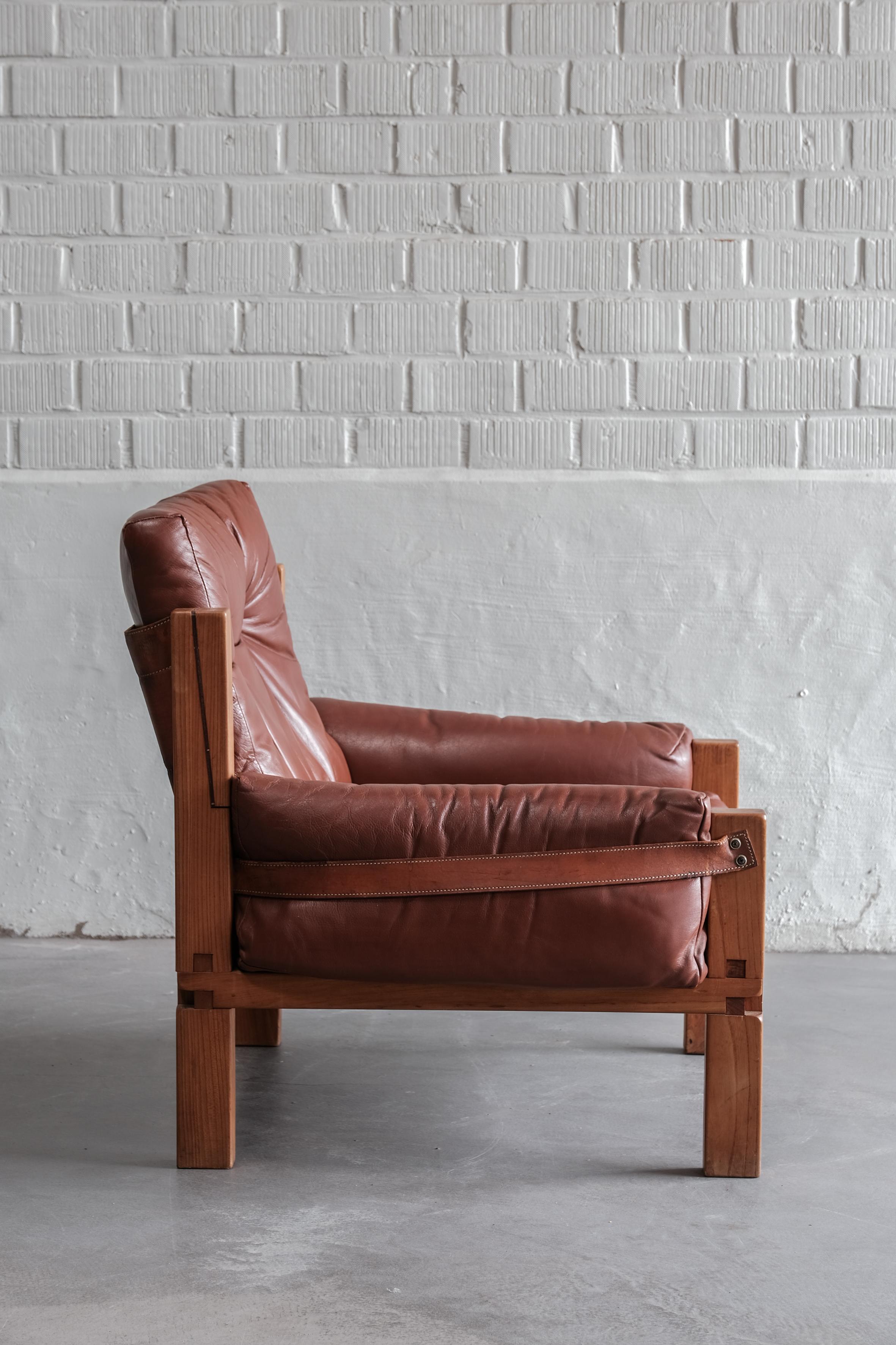 20th Century Pair of Pierre Chapo S15 Lounge chairs with elmwood and original Leather