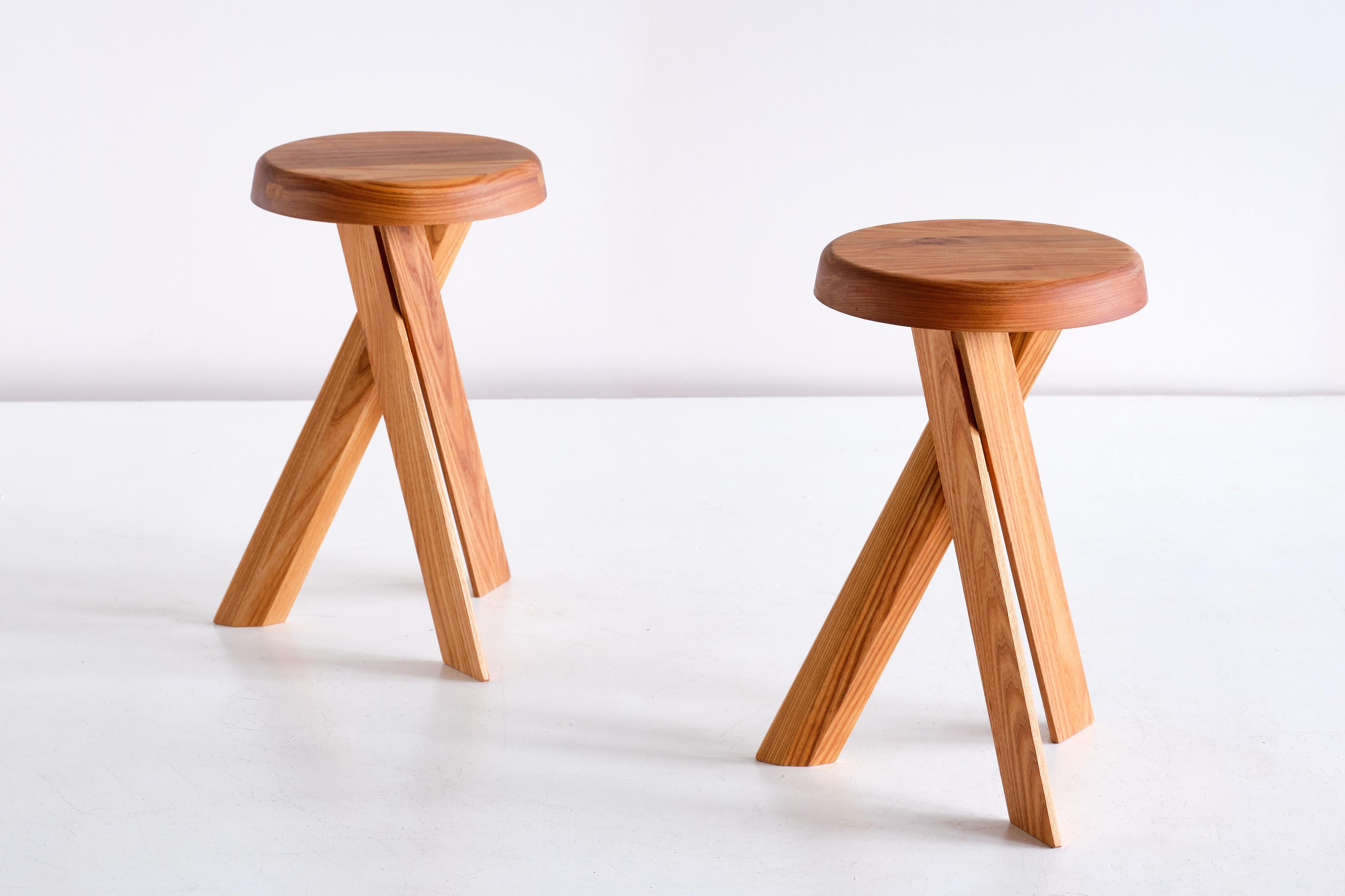 French Pierre Chapo S31B Stool in Solid Elm, Chapo Creation, France